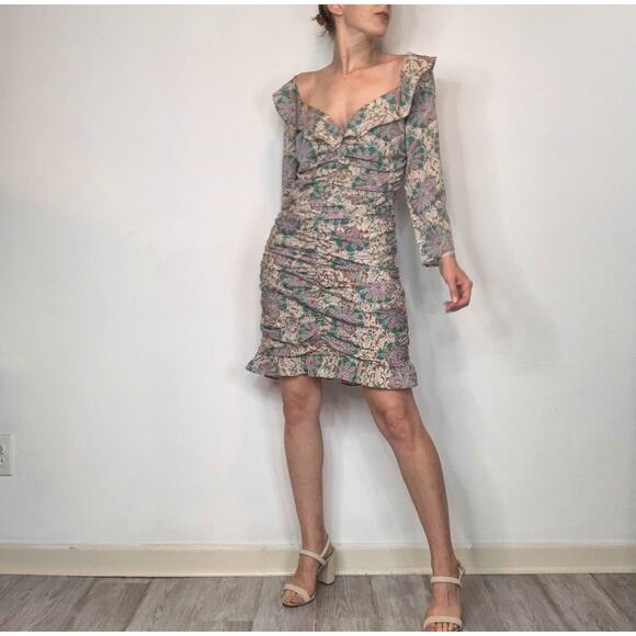 NWT VERONICA BEARD Lozano Floral Ruched Mini Dress Caramel Multi silk boho 3021 - Picture 1 of 14